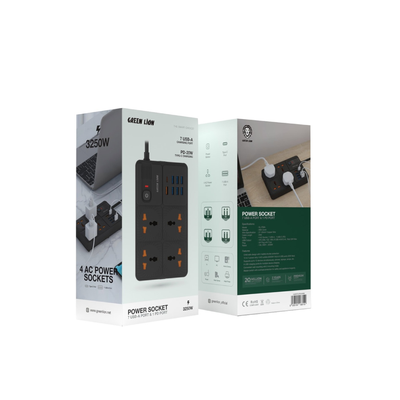 مقبس الطاقة Green Lion UK مزود بـ 7 منافذ USB-A ومنفذ PD واحد - أسود